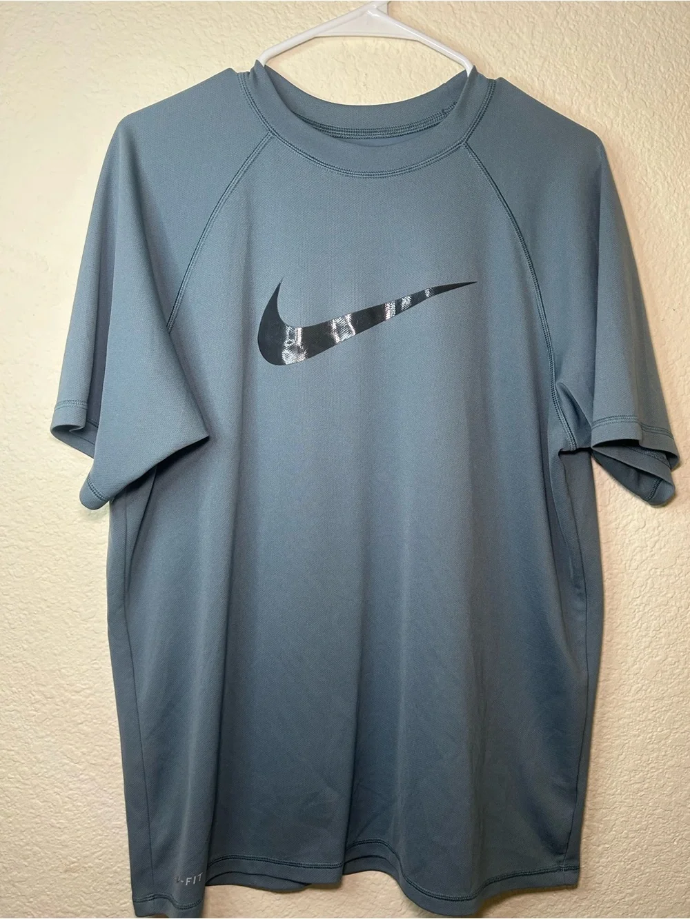 Nike Dri Fit Performance Tee Slate Blue Black Swoosh Short Sleeve Athletic Large